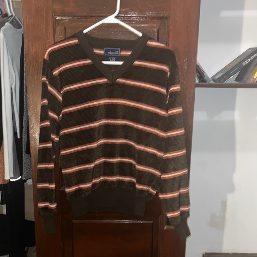 Vintage V-Neck Sweater Brown and Orange Knit